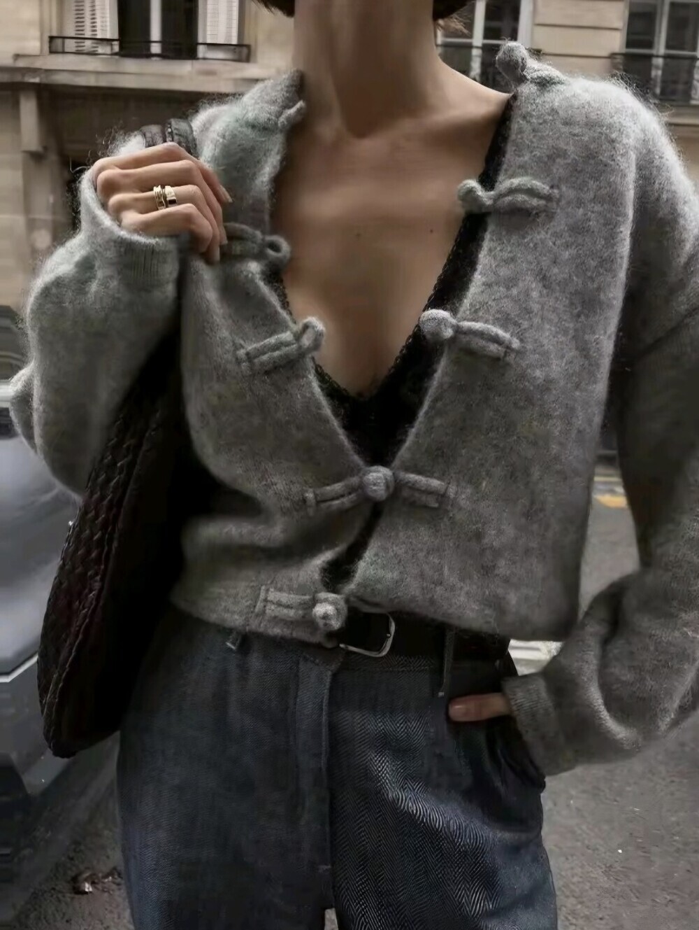 Cardigan Grey O-neck Long Sleeve Loose Female Sweater Winter Chic Lady Knitwear